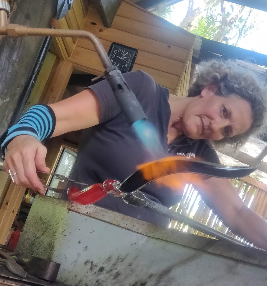 Alice Hill from Hot Glass Fiji at her studio in Korotogo.